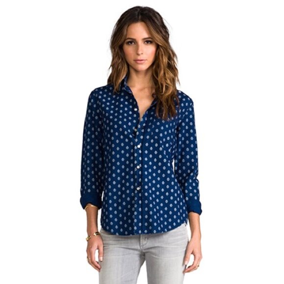 MOTHER Foxy Boxy Denim Button Up Shirt Medium Cotton Blend Breast Pocket - Picture 1 of 10